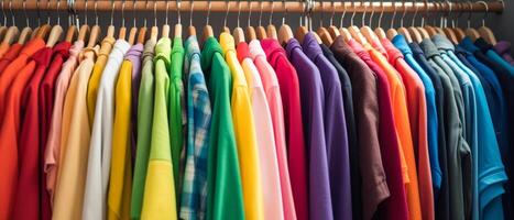 Fashion clothes on clothing rack colorful closet photo