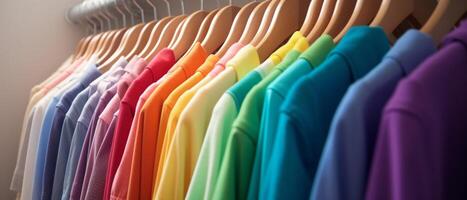 Fashion clothes on clothing rack colorful closet photo