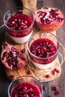 Sweet panna cotta with pomegranate photo