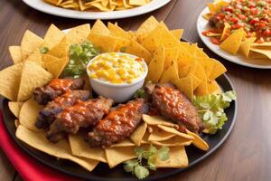 American cuisine. Cheese burger,American cheeseburger with Golden French fries on wooden background. photo