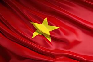 yellow star and red background, waving the national flag of Vietnam, waved a highly detailed close-up. photo