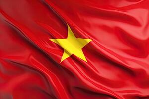 yellow star and red background, waving the national flag of Vietnam, waved a highly detailed close-up. photo