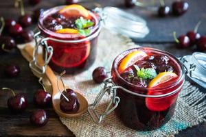 Homemade black cherry jam photo