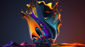 A colorful liquid splashes in a dark background created by photo