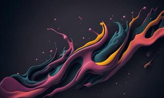 A colorful liquid splashes in a dark background created by photo