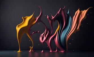 A colorful liquid splashes in a dark background created by photo