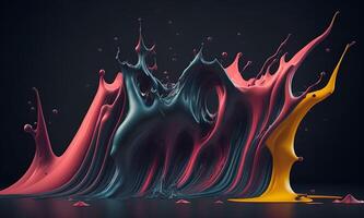 A colorful liquid splashes in a dark background created by photo