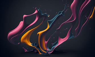 A colorful liquid splashes in a dark background created by photo