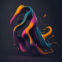 A colorful liquid splashes in a dark background created by photo