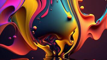 A colorful liquid splashes in a dark background created by photo