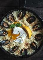 Cooked Mussels With Sauce And Rice photo