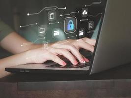 Global network security technology cyber security User privacy connection identifies through the digital window photo