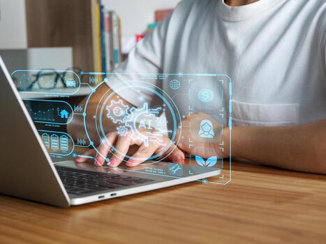 Power Saving AI Symbol Using Artificial Intelligence to Control Energy Efficiency The use of energy analysis management is yet to be filed. photo
