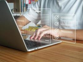 The concept of doing an online test or questionnaire icon. Team Satisfaction Survey, Service, Technology Usage photo