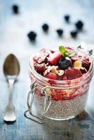 Sweet chia pudding and berry sauce photo