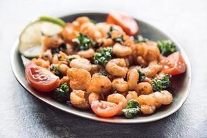 Fried shrimps in plate photo