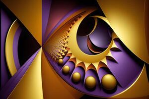 geometric abstract fractal in diffderent gradient colours. Violete, yellow, silver, biege, gold,blue photo