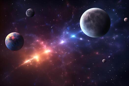 Infinity of space, cosmic nebula stars planets, collision of stars galaxy view photo