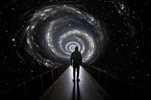 Infinity of space, cosmic nebula stars planets, collision of stars galaxy view photo