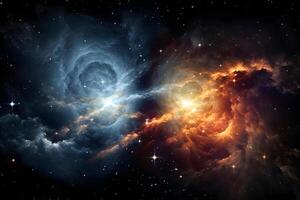 Infinity of space, cosmic nebula stars planets, collision of stars galaxy view photo