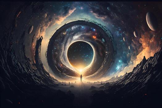 Infinity of space, cosmic nebula stars planets, collision of stars galaxy view photo