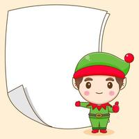 Cute elf with blank paper chibi cartoon character vector