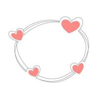 Frame with hearts round shape. Thin line art. Romantic decorations for simple design and element for holiday template or wedding postcard. Vector illustration isolated on white.