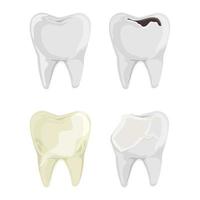 Set of teeth. Dental problems. Broken tooth, yellow tooth, tooth with caries. Flat vector illustration isolated on white.