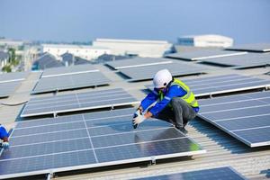 Solar cell panels at solar farm photo