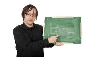 Man with green board photo