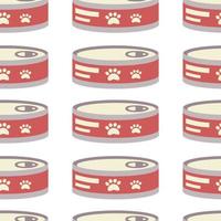 Pattern with can for animals, cats, round tin can with paw label. vector