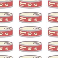 Pattern with can for animals, cats, round tin can with paw label. vector