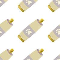 Pattern with paste in a tube for animals, cats, with a label with a paw. vector