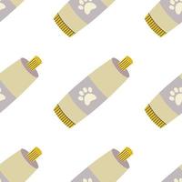 Pattern with paste in a tube for animals, cats, with a label with a paw. vector