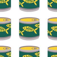 Pattern with canned fish, for animals, cats, tin can with fish label. vector