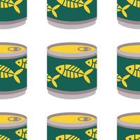 Pattern with canned fish, for animals, cats, tin can with fish label. vector