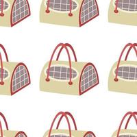 Pattern with soft carrier bag with a grid and handles for animals, cats, dogs. vector