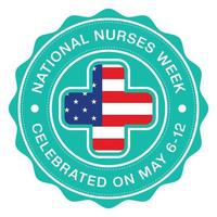 nacional enfermeras día insignia, nacional enfermeras semana, estampilla, logo, emblema, pegatina, enfermero día logo, camiseta diseño, salud diseño elemento, enfermeras día saludos tarjeta vector