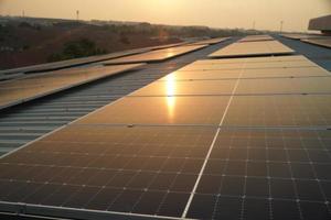 Solar cell panels at solar farm photo