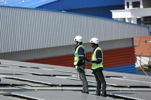 Solar cell panels at solar farm photo