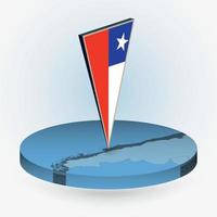 Chile map in round isometric style with triangular 3D flag of Chile vector