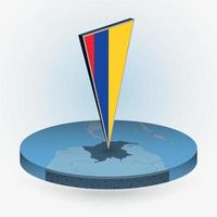 Colombia mapa en redondo isométrica estilo con triangular 3d bandera de Colombia vector