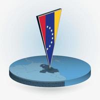 Venezuela map in round isometric style with triangular 3D flag of Venezuela vector