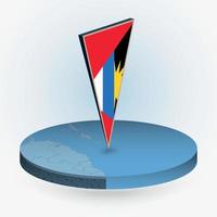 Antigua and Barbuda map in round isometric style with triangular 3D flag of Antigua and Barbuda vector