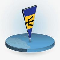 Barbados map in round isometric style with triangular 3D flag of Barbados vector