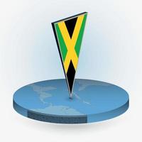 Jamaica mapa en redondo isométrica estilo con triangular 3d bandera de Jamaica vector