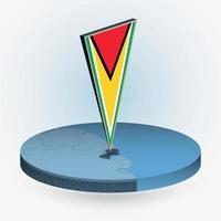 Guyana map in round isometric style with triangular 3D flag of Guyana vector