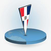 Dominican Republic map in round isometric style with triangular 3D flag of Dominican Republic vector