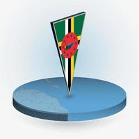 Dominica map in round isometric style with triangular 3D flag of Dominica vector