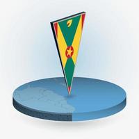 Grenada map in round isometric style with triangular 3D flag of Grenada vector